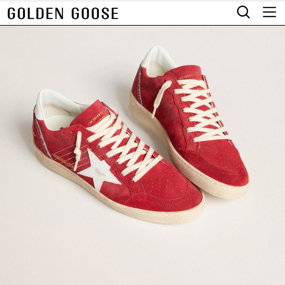 Golden Goose Red Suede Sneakers with White Star